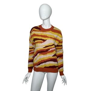 Cider Sweater Women's Medium Hot Lava Orange Yellow Graphic Print NEW